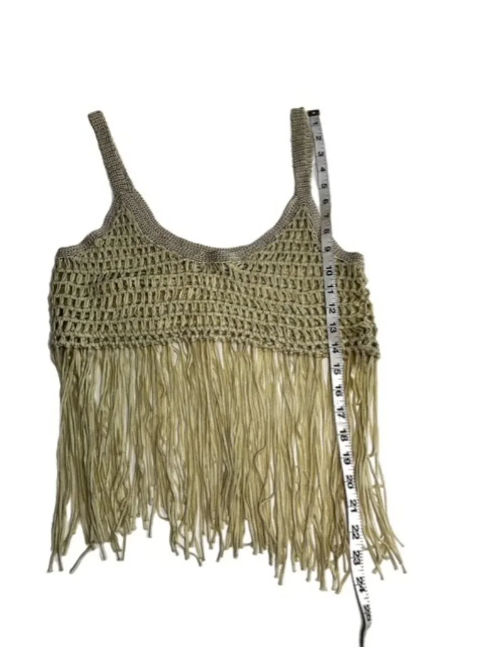 Yuni Apparel Boho Fringe Crochet Swimsuit Coverup Light Green Size S
